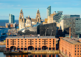 Looking over the landmarks of Liverpool from an elevated viewpoint.